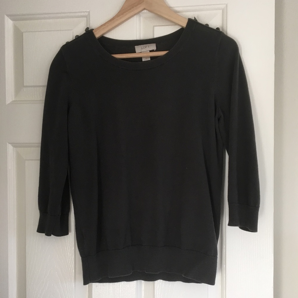 LOFT outlet Button shoulder crew neck sweater